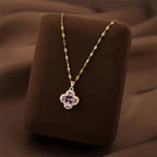 Necklace with Purple Zircon Four-Leaf Clover Pendant