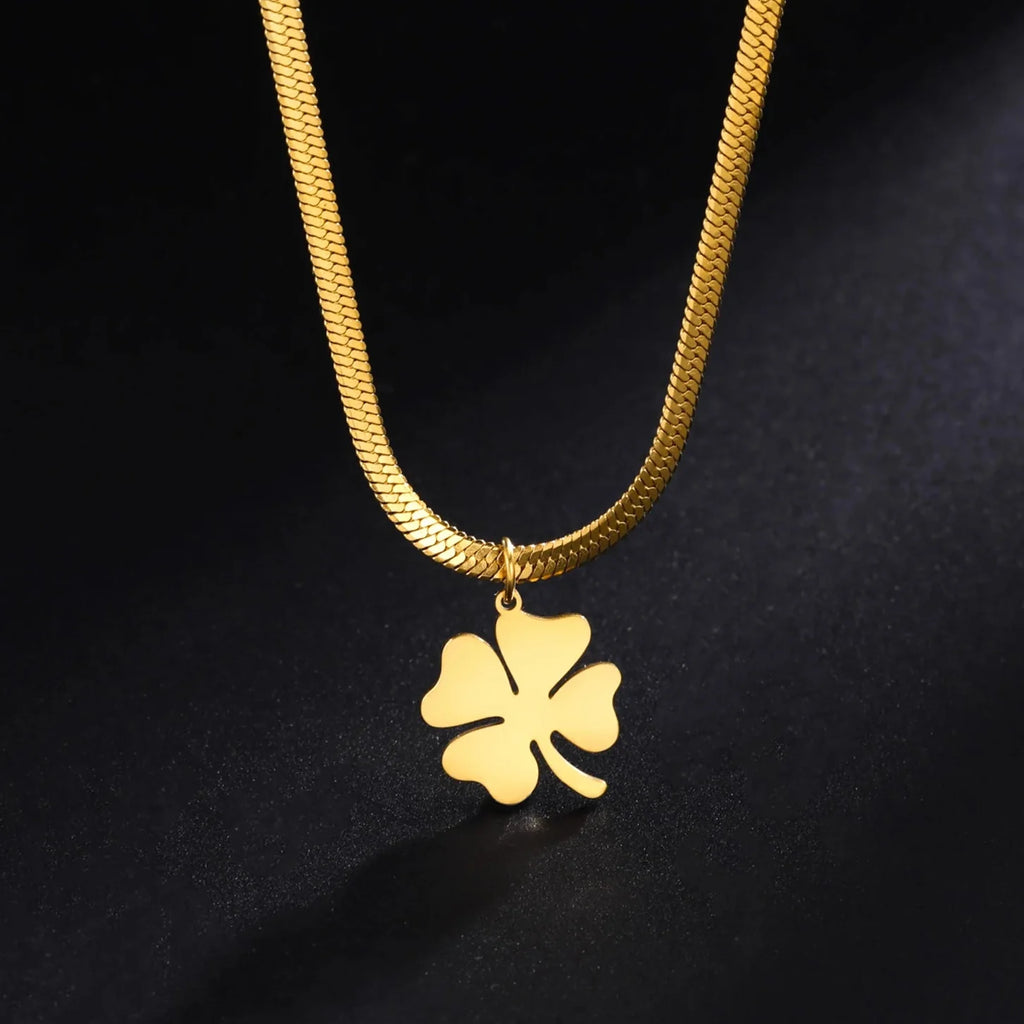 Four-Leaf Clover Good Luck Pendant Necklace gold