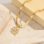 Necklace with Four-Leaf Clover Lucky Charm Pendant and Zircon
