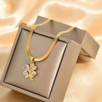 Necklace with Four-Leaf Clover Lucky Charm Pendant and Zircon