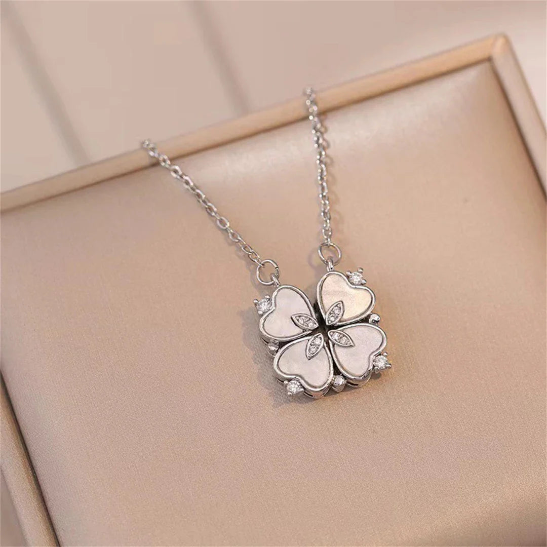 Choker Necklace with Lucky Four-Leaf Clover Pendant silver