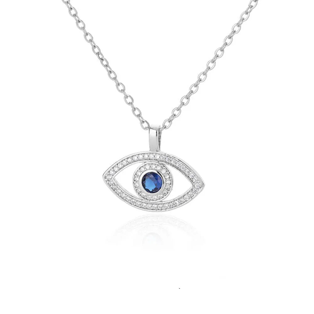 Silver Turkish Blue Evil Eye Zircon Pendant Necklace