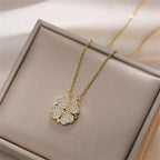 Choker Necklace with Heart Pendants Four-Leaf Clover for Women gold