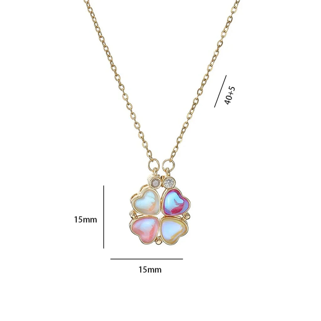 Choker Necklace with Heart Pendants Four-Leaf Clover for Women