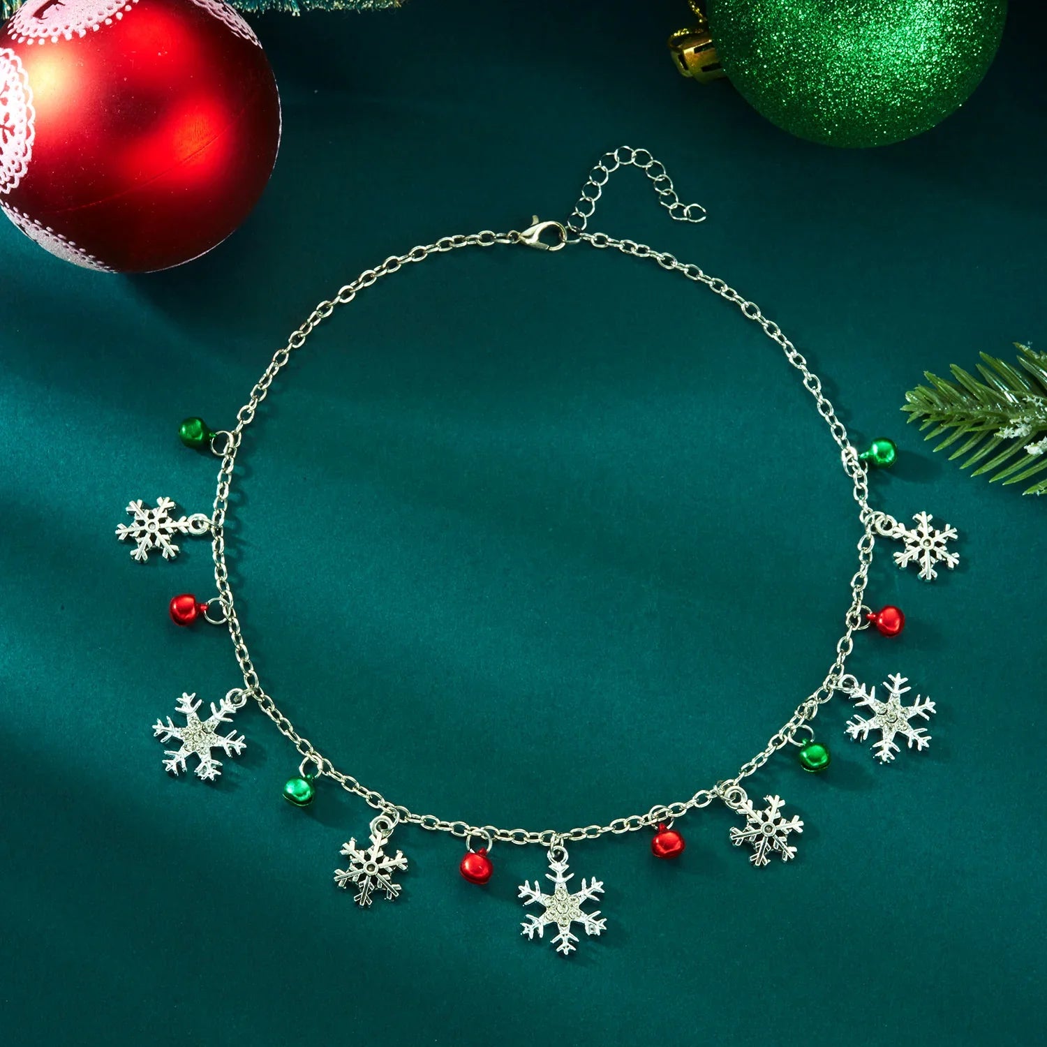 Necklace with Snowflake and Christmas Ball Pendants