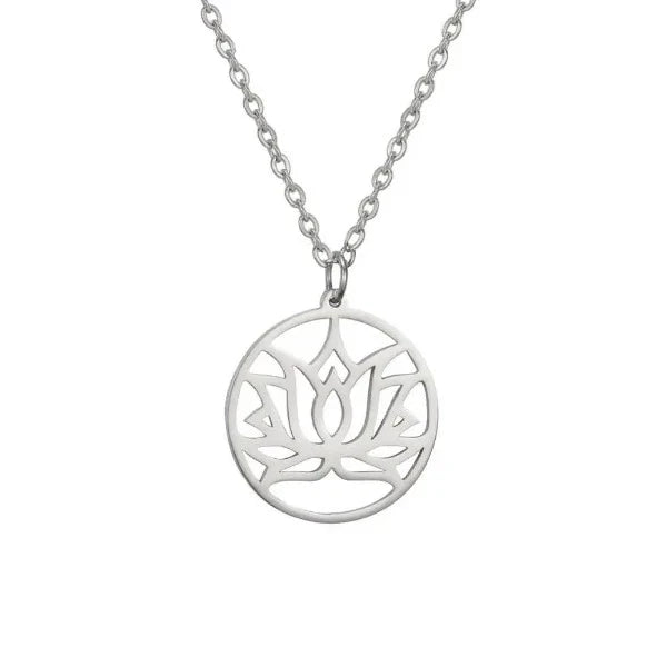 Buddhist Lotus Flower Necklace Silver