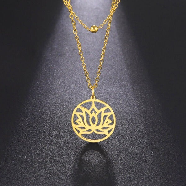 Buddhist Lotus Flower Necklace Gold