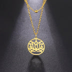Buddhist Lotus Flower Necklace Gold