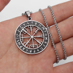 Silver Vegvisir Compass Necklace Viking Pendant