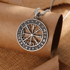 Black and Silver Vegvisir Compass Necklace Viking Pendant