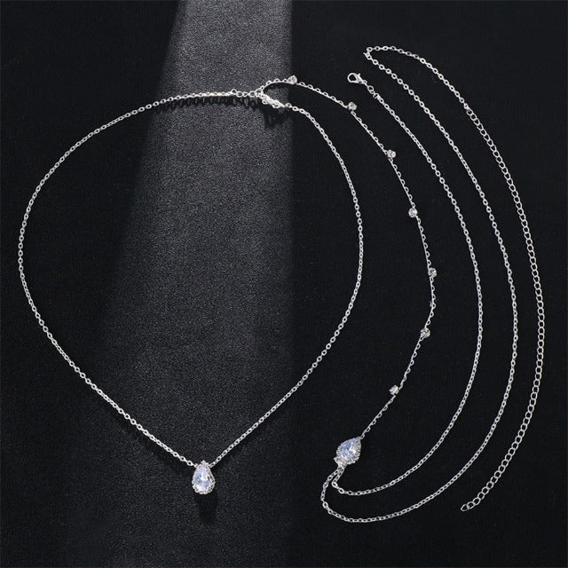 Back Chain Wedding Necklace with Diamonds silver