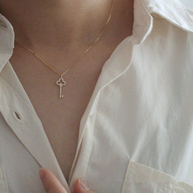 Silver Key Necklace Women's Pendant gold