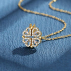 Four-Leaf Clover Heart Necklace Lucky Charm Pendant in Gold