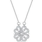Four-Leaf Clover Heart Necklace Lucky Charm Pendant in Silver