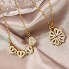 Four-Leaf Clover Heart Necklace Lucky Charm Pendant in Gold