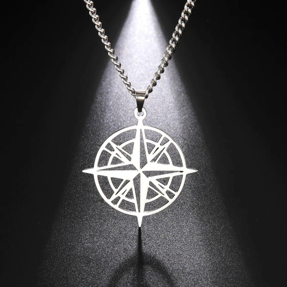 Compass Necklace with Compass Pendant Rose of the Winds silver
