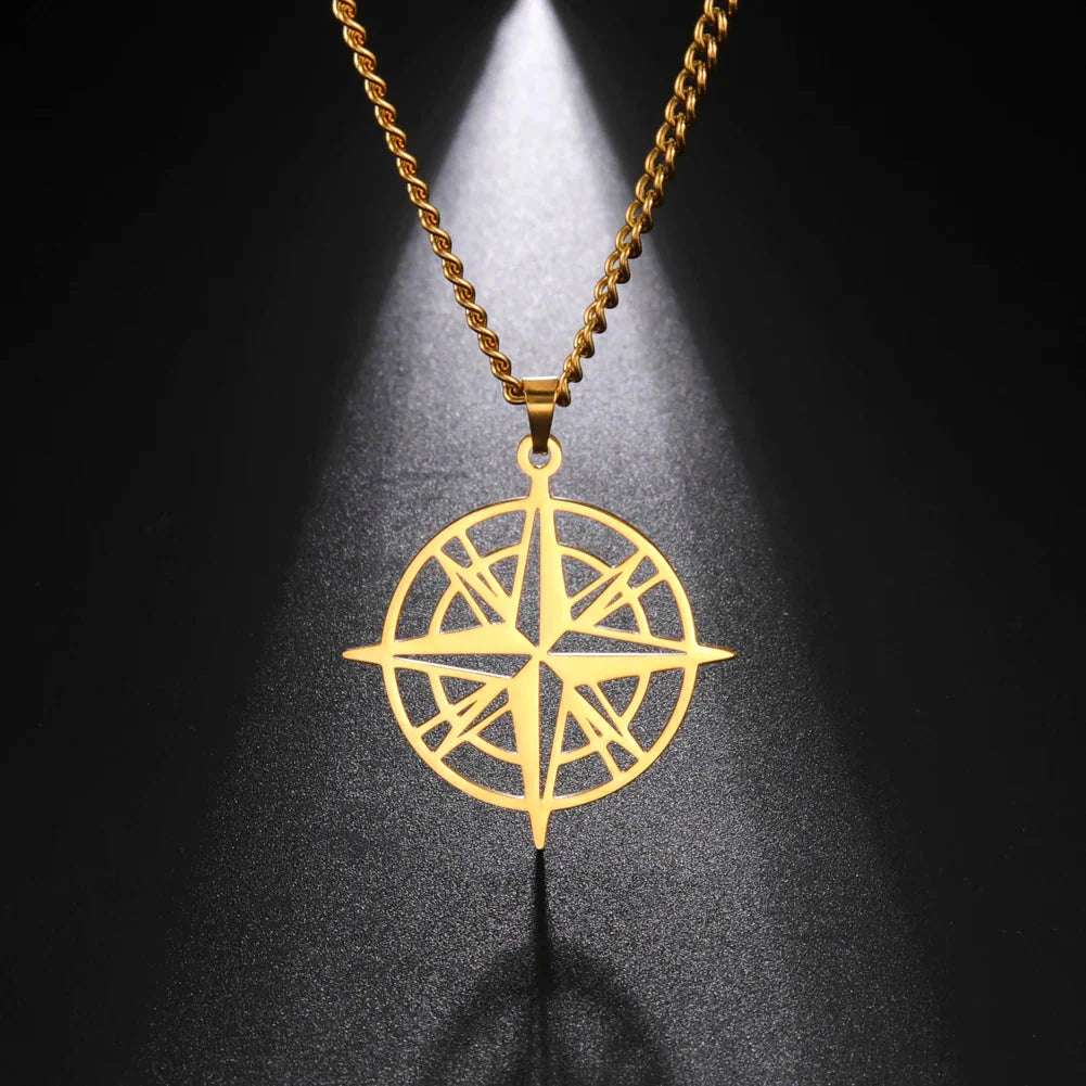 Compass Necklace with Compass Pendant Rose of the Winds gold
