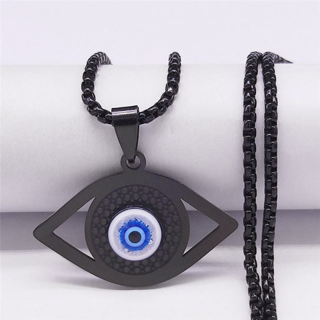 Greek Turkish Evil Eye Necklace Matiasma Mataki Black Pendant