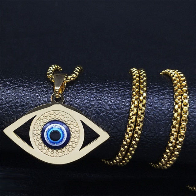Greek Turkish Evil Eye Necklace Matiasma Mataki Gold Pendant