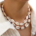 White and white cowrie shell necklace