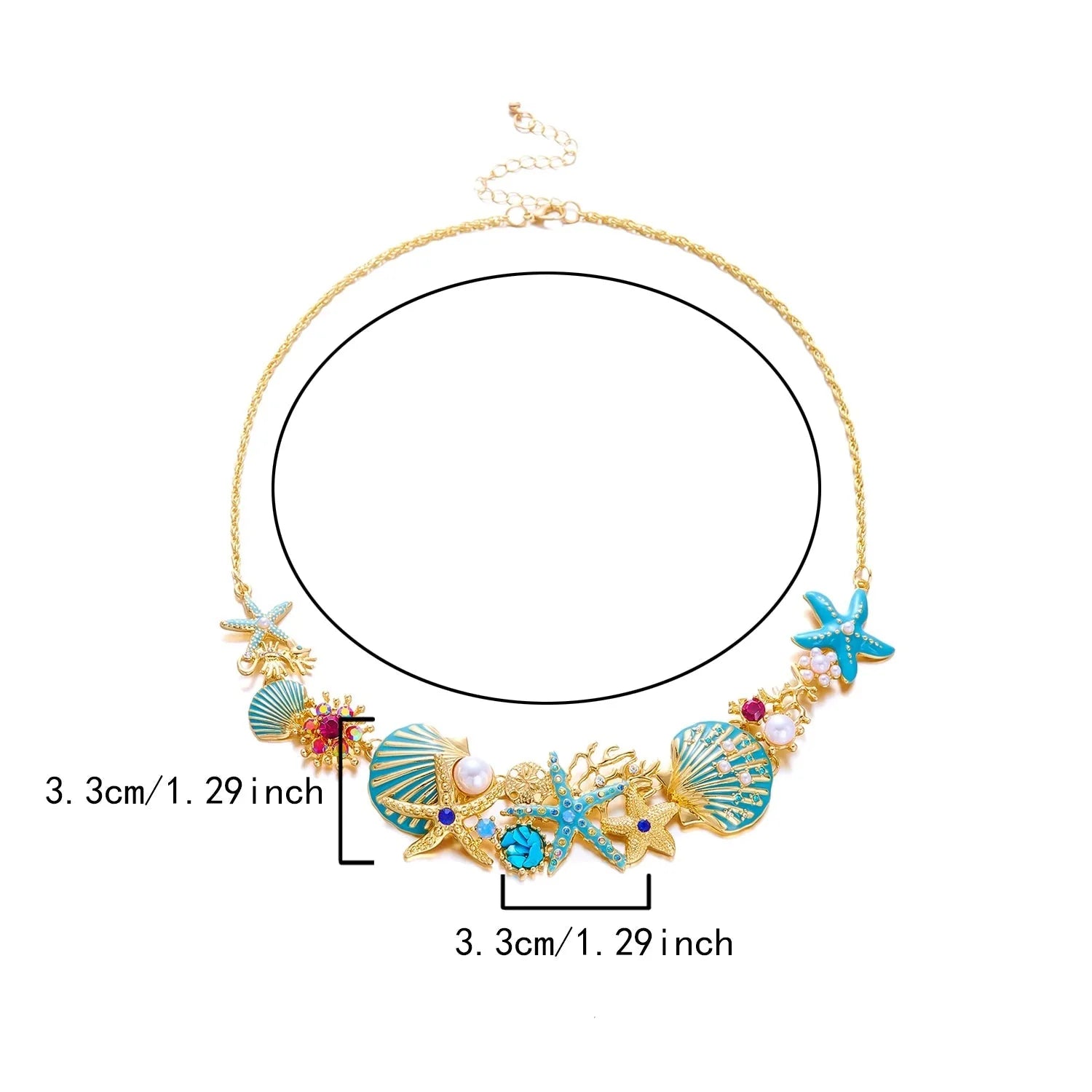 Gold and blue seashell necklace