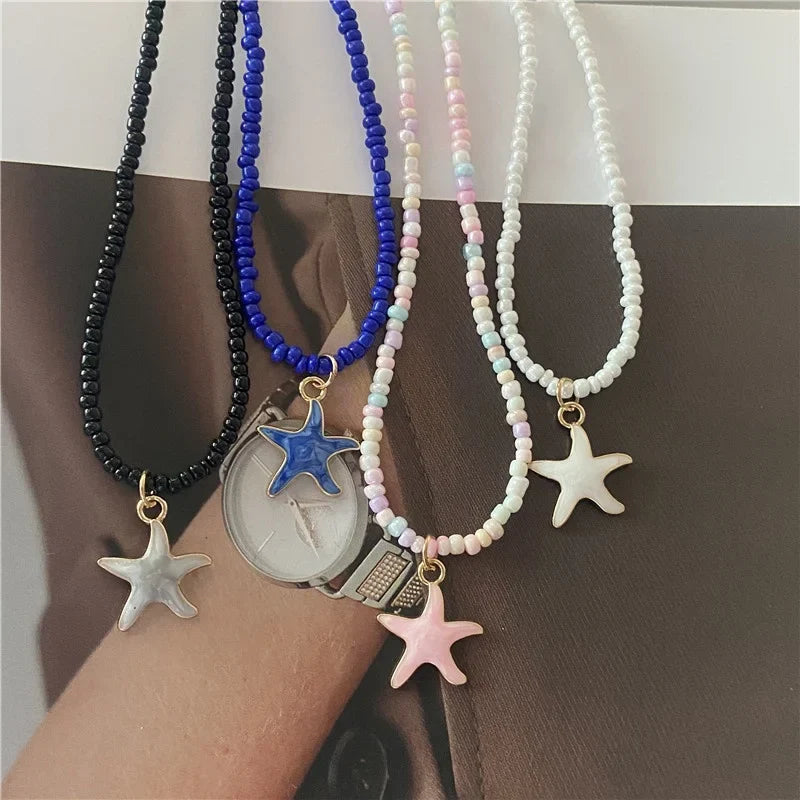 Colorful Pink Shell Starfish Necklace