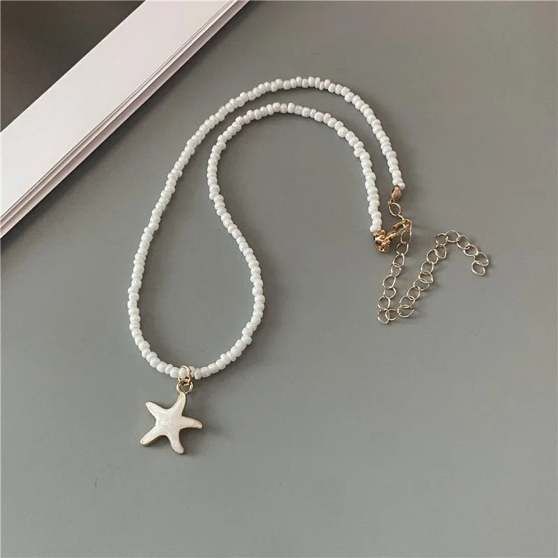 Colorful White Shell Starfish Necklace