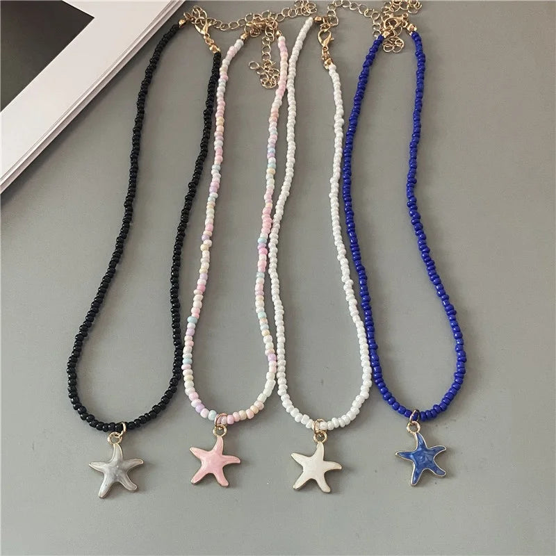 Colorful Blue Shell Starfish Necklace