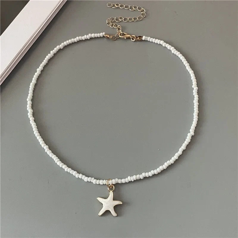 Colorful White Shell Starfish Necklace