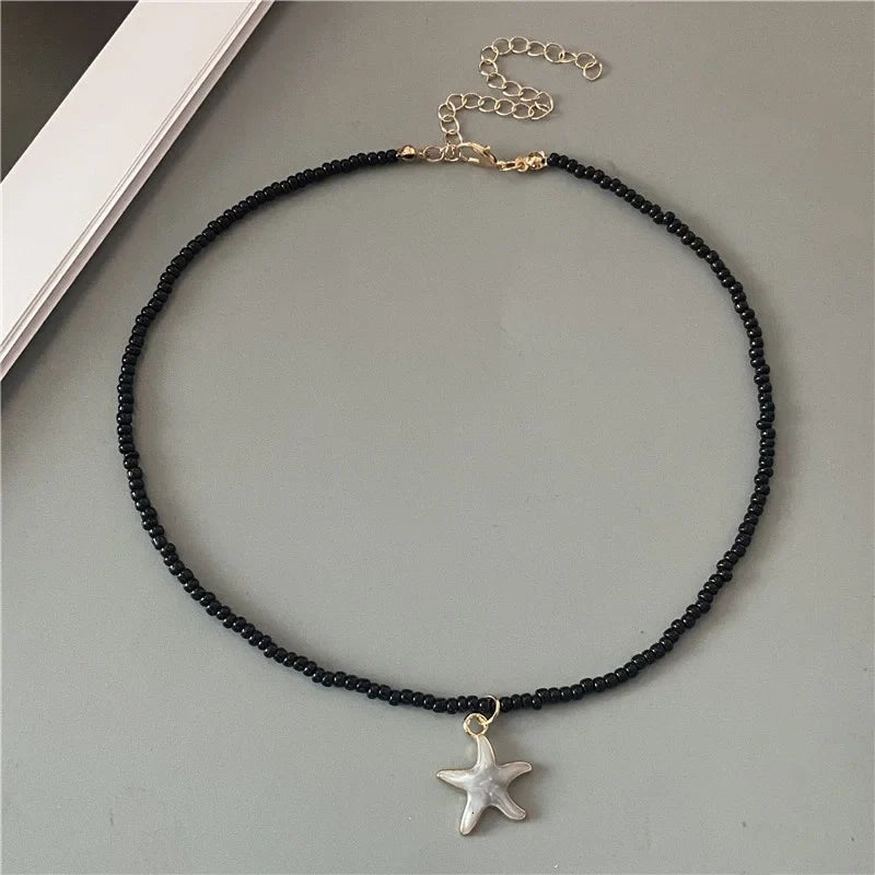 Colorful Black Shell Starfish Necklace