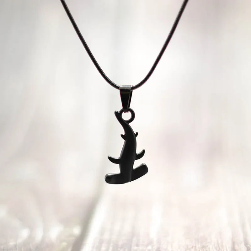 Black hammerhead shark pendant cord necklace