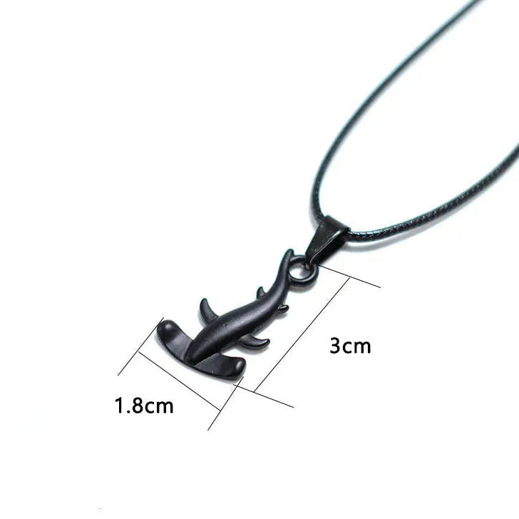 Black hammerhead shark pendant cord necklace