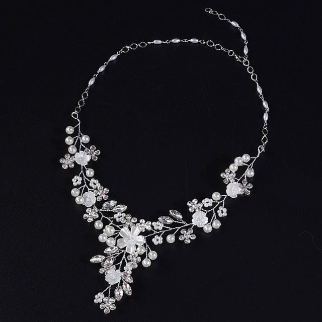 Wedding Necklace Silver Flowers