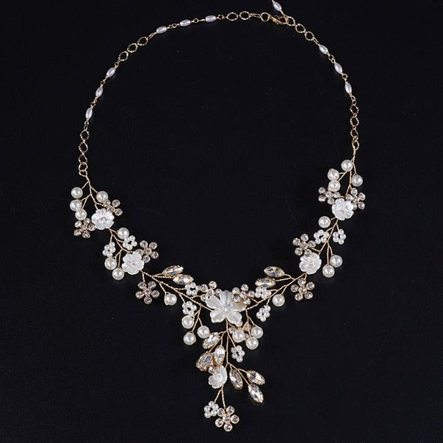 Wedding Necklace Gold Flowers