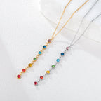 Protective Necklace with Long Pendant in 7 Chakra Stones silver