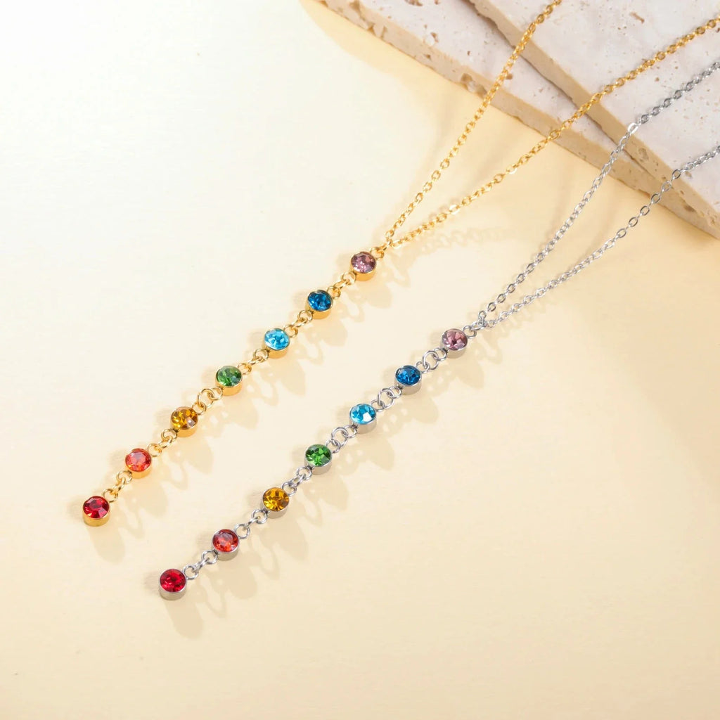 Protective Necklace with Long Pendant in 7 Chakra Stones gold