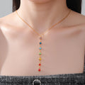 Protective Necklace with Long Pendant in 7 Chakra Stones gold
