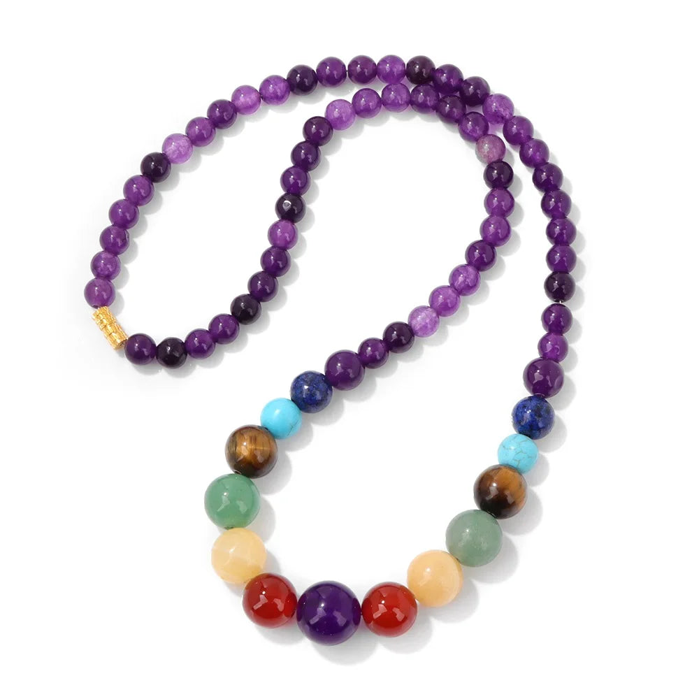 Protection Necklace with 7 Chakra Stone Pendant amethyst