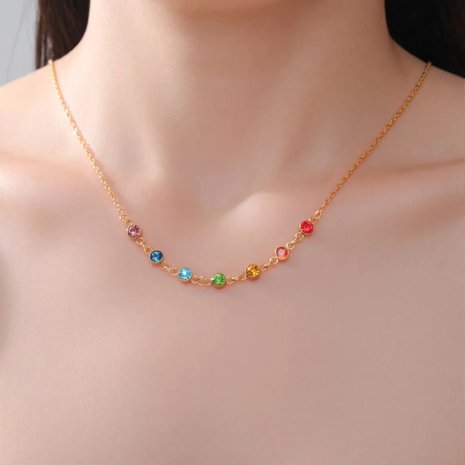 Protection Necklace with 7 Chakra Stone Pendant for Women gold