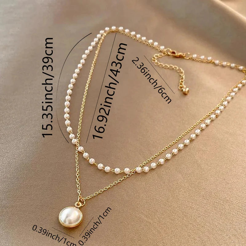 Elegant Double Necklace with Pearl Pendant 