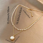 Elegant Double Necklace with Pearl Pendant 