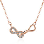Double Infinity Pendant and Zircon Necklace, Rose Gold