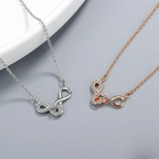 Double Infinity Pendant and Zircon Necklace, Rose Gold