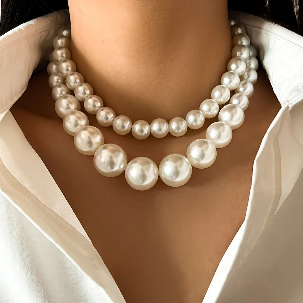 Elegant Double Pearl Choker Necklace