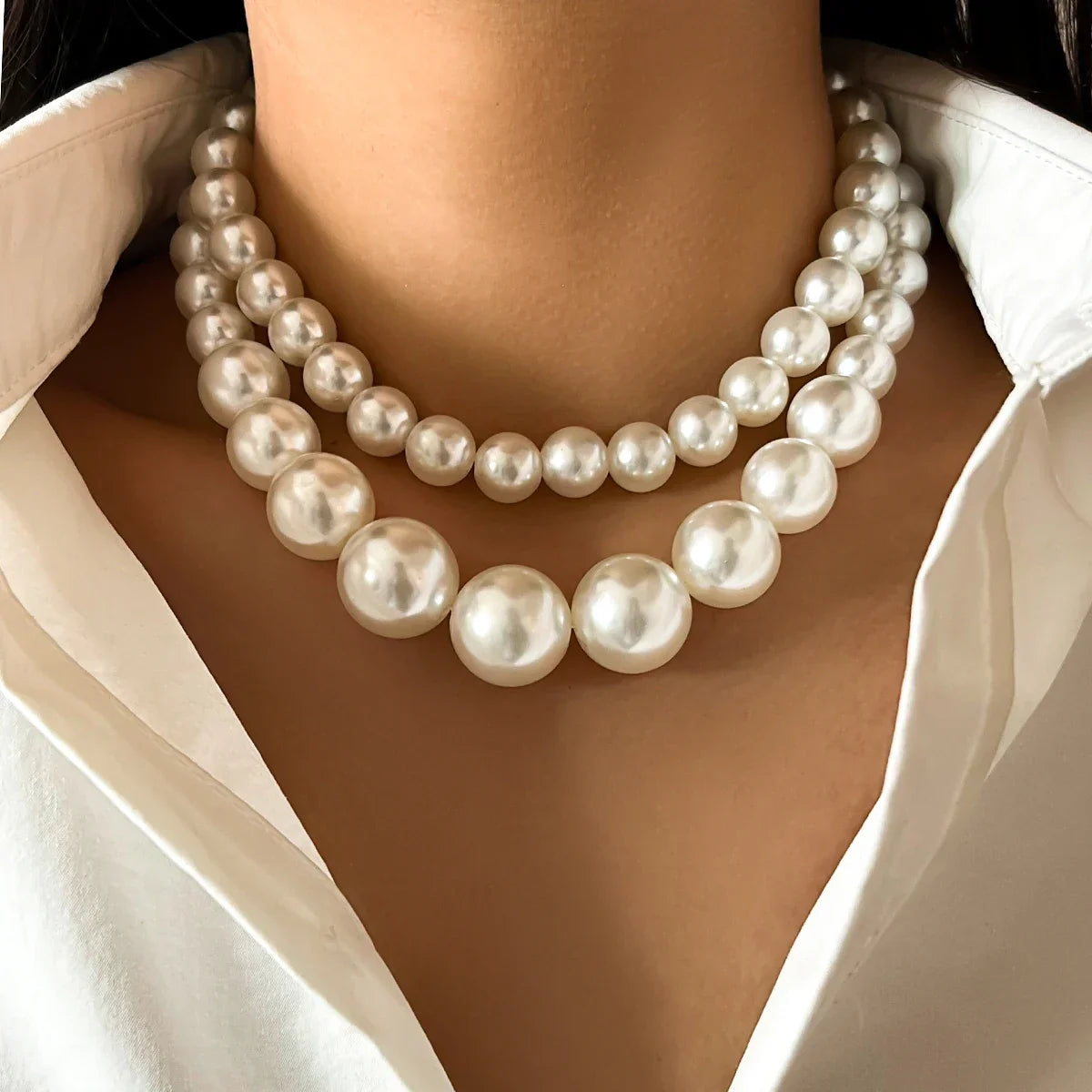 Elegant Double Pearl Choker Necklace
