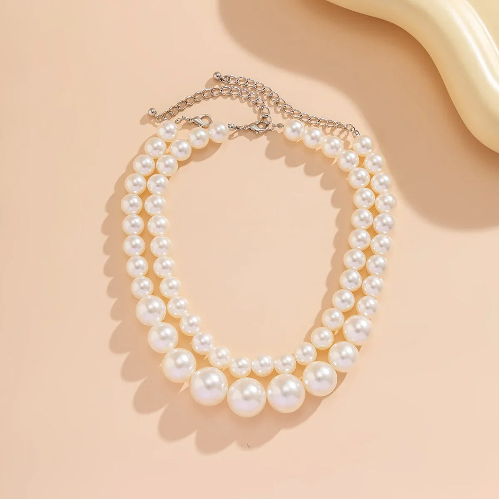 Elegant Double Pearl Choker Necklace