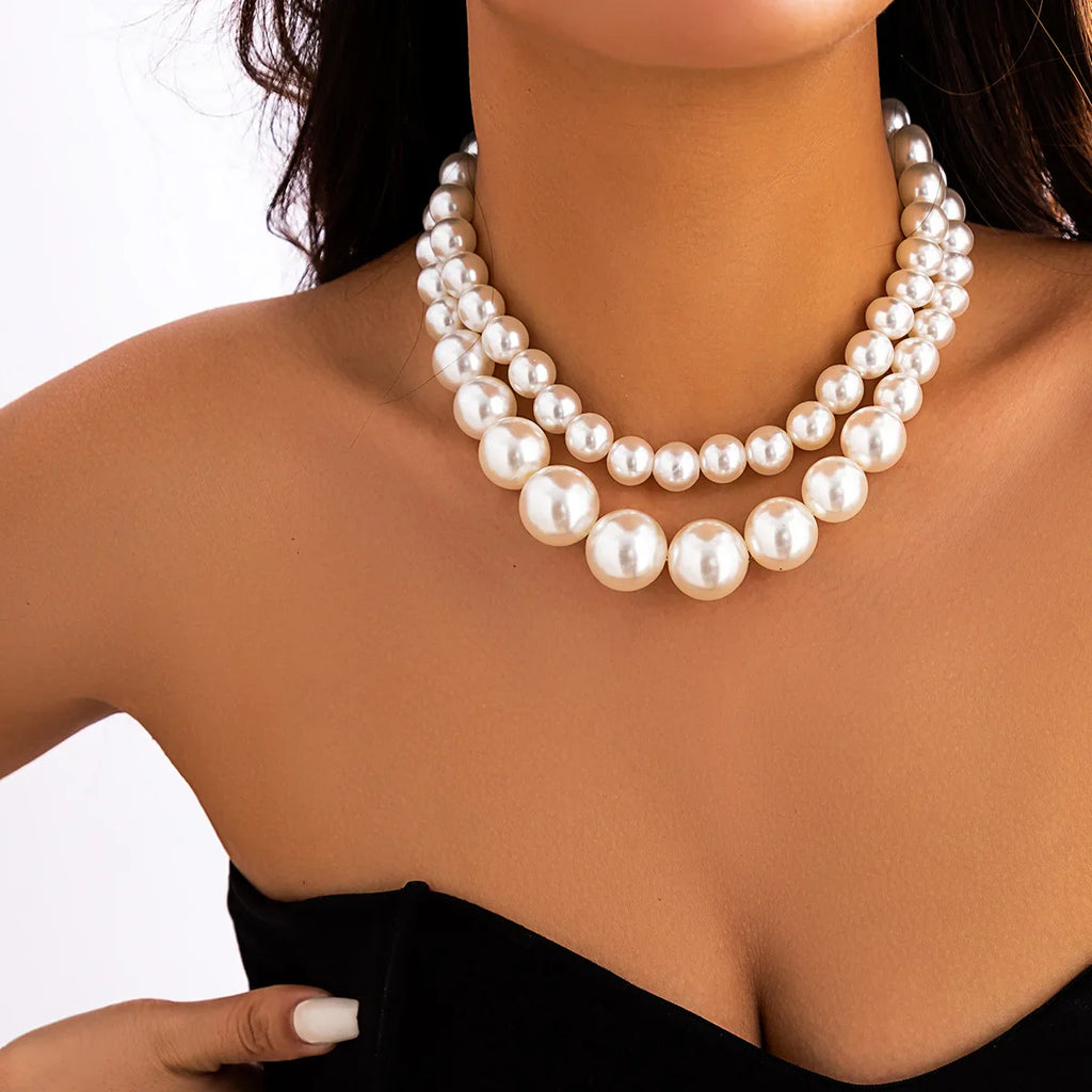 Elegant Double Pearl Choker Necklace
