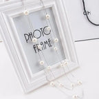Long Double Necklace with Large White Pearls silver