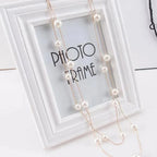 Long Double Necklace with Large White Pearls gold