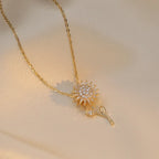 Elegant Necklace with Long Sunflower Flower Pendant
